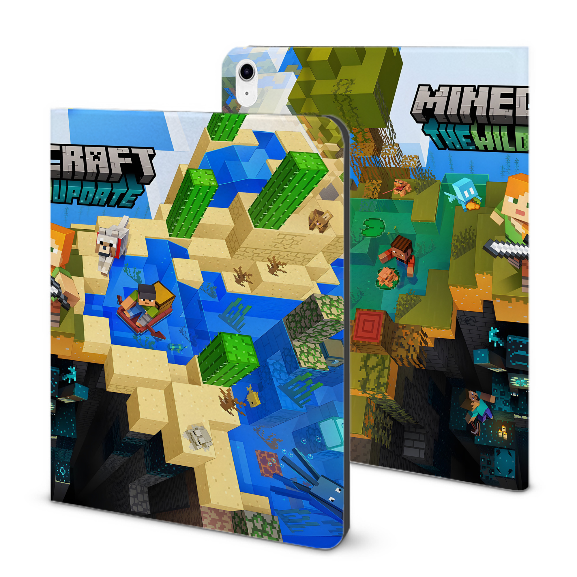 （画像用） マインクラフト ブロックの世界 Minecraft MC Block world IPad ケース ブック型 PUレザー TPU 耐衝撃 軽量 薄型 ペン収納なし 全面保護 IPad 各モデル対応